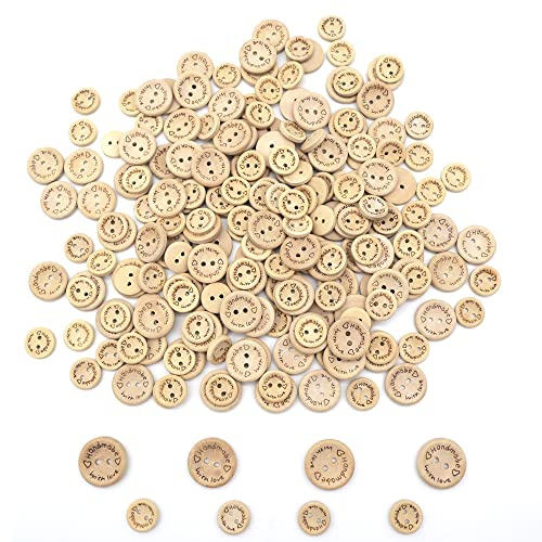 YDHfdc 200 Pièces Boutons Bois 2 Trous Ronde Boutons Bois Faits Main pour la Couture et la Confection de Décorations, 15mm 20mm