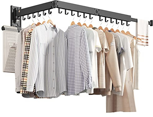 ZdwCyl Wall Mounted Clothes Hanger,Clothes Drying Rack,Laundry Drying Rack,Drying Rack Clothing,Laundry Hanger Rack,Retractable Dryer Racks,Collapsible, Aluminum,can be Fold Upward & Left & Right