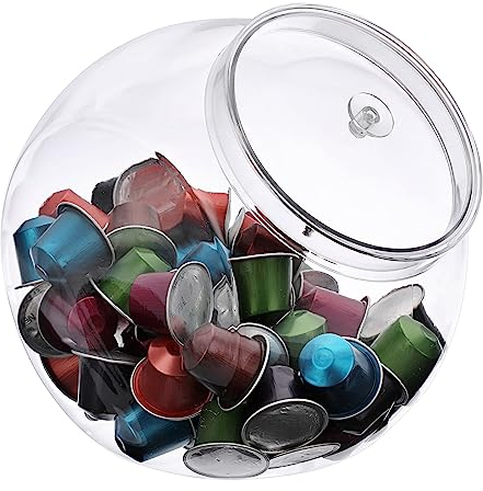 TOLIDA Contenitore in plastica per cialde di caffè e caramelle, capiente da 2,3 l, con coperchio, contenitore trasparente in PET per capsule di caffè, caramelle, biscotti e cioccolatini
