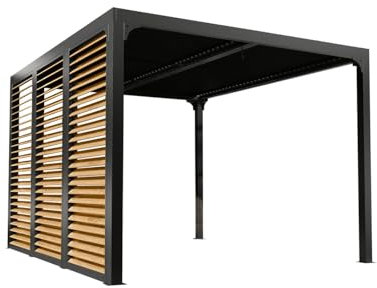 Habrita Foresta Pergola bioclimática PER36VB30BI con férulas laterales de aluminio lateral 3,6m imitación madera 10,80m2 gris antracita