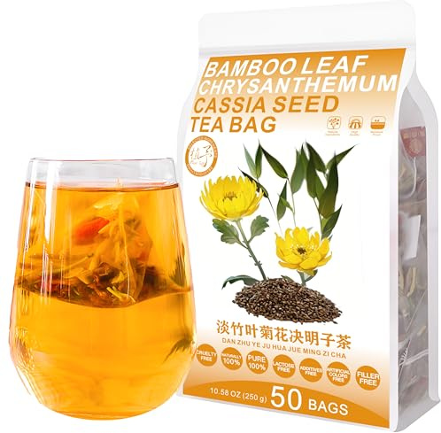 Plant Gift 50 Cups Bamboo Leaf Chrysanthemum Cassia Seed Tea Bag (淡竹叶菊花决明子茶 DAN ZHU YE JU HUA JUE MING ZI CHA) 8.81oz (10g*25bags/250G) Natürliche gemischte Kräuterkombination von Blumentee