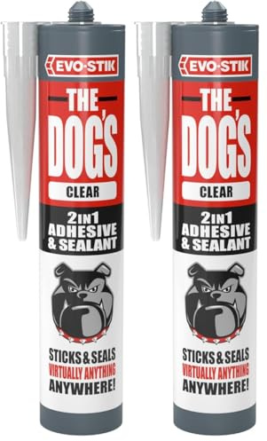 EVO-STIK THE DOG'S B*LL*CKS Adhesive & Sealant, Solvent Free, High Strength, Multi-purpose, Waterproof, Colour: Crystal Clear, Size: 290ml (Pack of 2)