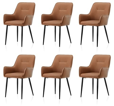 TUKAILAI Esszimmerstühle 6er Set, Küchenstühle mit Armlehne, Polsterstuhl mit Rückenlehne, Gepolsterter Sitz，Moderner Sessel für Estisch and Wohnzimmer, Braun