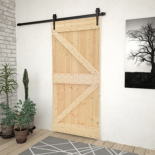 Homgoday Porta Scorrevole in Legno, Ingresso Casa, Bagno, Soggiorno, Porta Stalla, 90 x 210 cm, Legno Massello di Pino