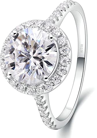 Lieson Ehering Damen, Hochzeit Ring Weißgold 750 18K Damen Elegant Halo Rund Laborgezüchteter Diamant mit 0.5ct Ring Verlobung Weißgold Große 61 (19.4)