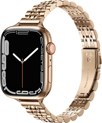 Fullmosa Smal tunn metallrem kompatibel med Apple Watch, 42 mm, 41 mm, 40 mm, 38 mm, för kvinnor, rostfritt stål, iWatch, Ultra-serie 10/9/8/7/6/SE/5/4/3/2/1, roséguld