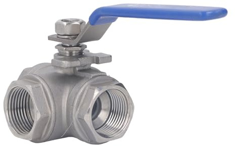 DEWIN 3-Wege-Kugelhahn 1 zoll，T-Typ Kugelhahn Edelstahl 304 Antrieb Dreiwege Kugelhahn Manuelles Übergefühl mit T-Anschluss für Rohre Innengewinde Wasser Öl Gas（DN25）