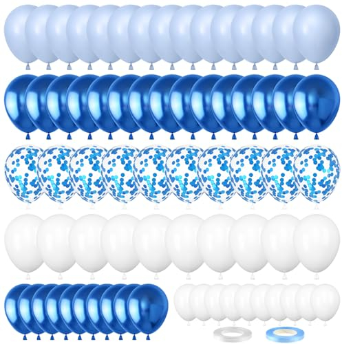 Ballon Bleu Blanc 70 Pièces - Confettis Latex pour Anniversaire, Mariage, Baptême, Baby Shower - Décoration