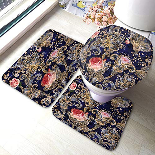 Set 3 Teilig Badvorleger Blume Und Blume Dekorative Blumen Stil Indonesische Batik Klassische Blume Badgarnitur Badematten Dekorative Küchentürteppich, Für Wc-Sitz Bezug, Dusche