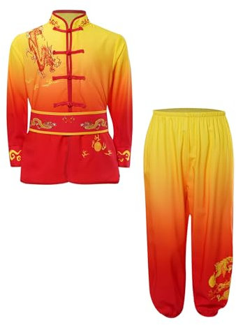 Kaerm Kinder Kung Fu Uniform Traditionelle Chinesische Tai Chi Anzug Für Jungen Mädchen Wushu Kostüm Set Tai Chi Folk Performance Outfit Gelb Rot 134-140