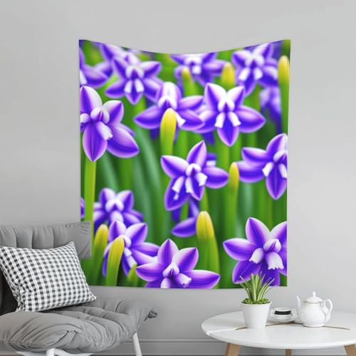 ASPOIJHN Eleganter, künstlerischer Wandbehang für Schlafzimmer, Wohnzimmer, Wohnung, Wanddekoration, 130 x 152 cm, Lila Hyazinthe