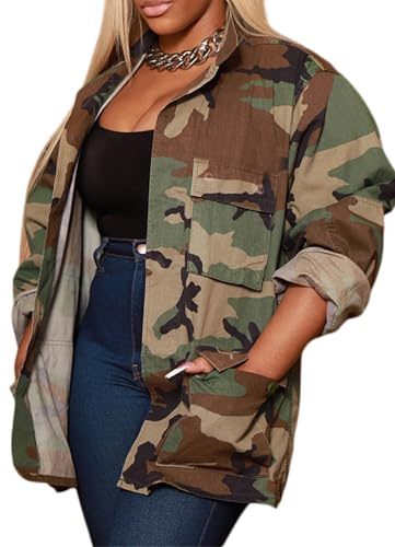 Generic Women's Camo Jacket, Camouflage Coat, XX-Large, Plus Size, Adult, Cropped, Long Sleeve, Button, Fall, Winter
