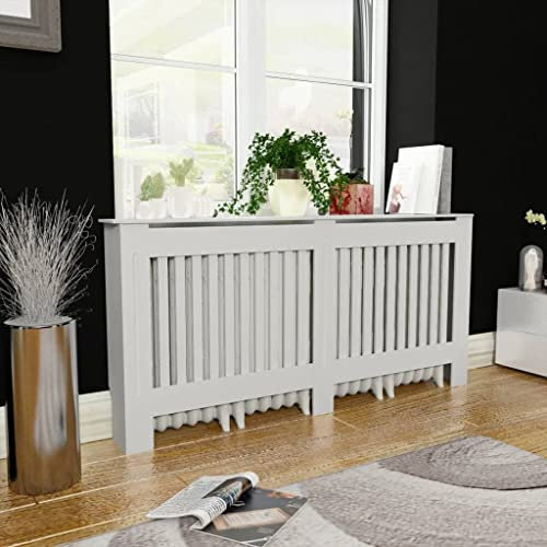 puraday Wohnzimmer Heizkörper Verkleidung Abdeckung 172x19x81.5 cm MDF Heizkörperverkleidung Dekorative Lamellen-Design Heizung Abdeckung Heizungsverkleidung Schlafzimmer Radiator Cover Weiß