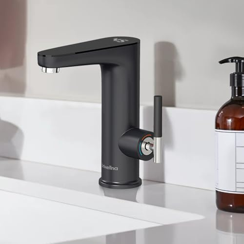 Briwellna Sofort-Warmwasserhahn, elektrischer Durchlauferhitzer (Schwarz) | 3,2kW, Erhitzt sich sofort, Digitale Echtzeitanzeige, Minimalistisches Design, für Badezimmer