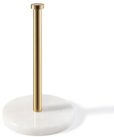 Koville African Genuine Marble Paper Towel Holder Countertop, 6 Stone Base Gold Rod Paper Towel Holder Stand for Kitchen Storage, for Standard or Jumbo-Sized Rolls