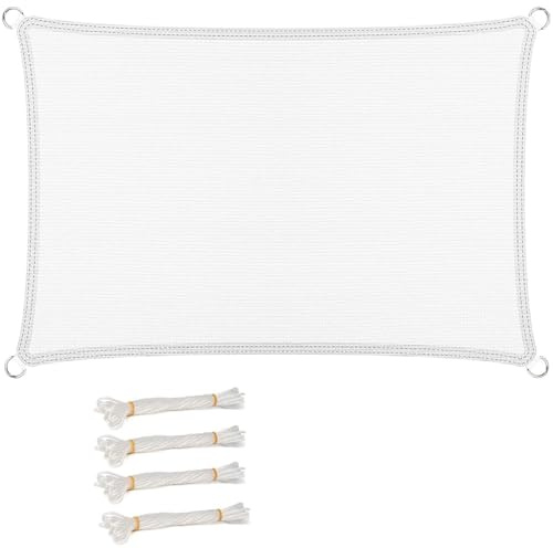 Vela Ombreggiante Rettangolare Traspirante 160 x 240 cm, Anti-Età, Traspirante, Antivento, 98% Anti Uv, Rettangolare, Protezione Solare Respirante, per Balcone, Terrazza, Bianco