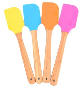 Cabilock Set Di Spatole in Silicone Per Crema - 4 Pezzi Di Raschietti in Silicone Multifunzionali Con Manici in Legno Facili Da Pulire Per Cuocere E Cucinare