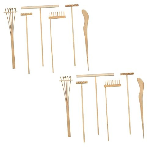 BRIGHTFUFU 2 Sets Mini Garden Rakes Tea Art Meditation Box Tool Kit for Desktop Zen Garden Four Tine Desktop Rake Box Accessories and Decor and