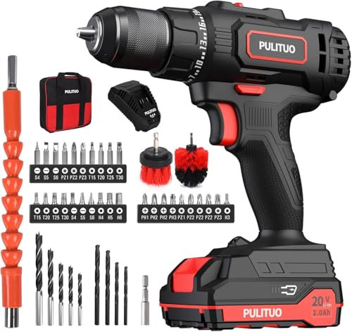 PULITUO Akku-Bohrschrauber, 20V, Ultraleicht mit LED-Licht, Ergonomisches Design, Blau