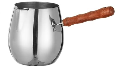Turkish Coffee Pot 20oz/600ml with Wooden Handle, 18/8 Stainless Steel, Cezve Ibrik Briki Stovetop Warmer for Milk Butter Chocolate Melting, Greek Arabic Coffee Maker, Maple Syrup & Sauce Heating Pan