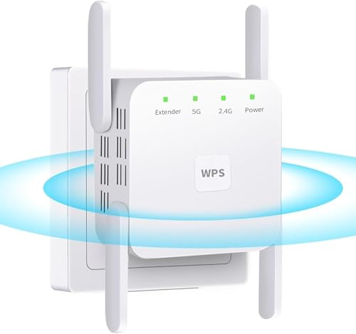 WiFi Extender Signal Booster, WiFi Extender, 5G 1200Mbps Dual Band WiFi Booster Signal Booster Home, Device Servers Covers Up to 4500 Sq.ft and 32 Devices, 1200Mbps Wireless Signal Repeater Ethernet