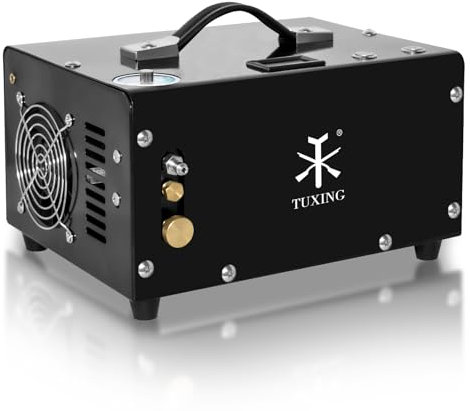 TUXING 4500Psi/300Bar PCP Compresor de Aire,Auto-Shutoff Compresor de Alta Presión,Filtro de Agua Incorporado,Alimentado por 220V AC de Casa o 12V DC de Coche,para Pistolas de Aire PCP