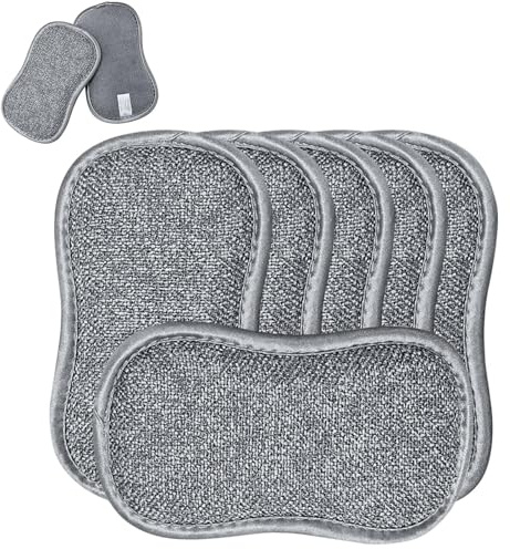 Dual-sided Washing Up Sponge – 6 Pack Kitchen Sponge Set with Microfiber & Scrubber, Absorbent, Scratch-Free, Ergonomic Grip, Durable Dishwashing Sponges for Pots, Pans & Counters