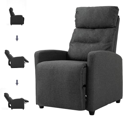Mingone Relaxsessel, Fernsehsessel mit Liegefunktion, TV-Sessel Modern Schmal Loungesessel Liegesessel mit 155° Liegefunktion bis 150kg aus Leinenstoff für Wohnzimmer, Schlafzimmer Dunkelgrau