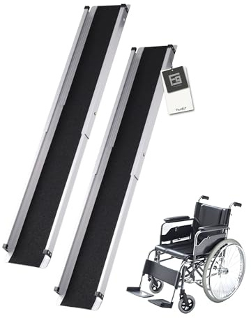FoundGo 2 STK. Teleskop Rollstuhlrampe [Max. 300kg 98.5/185cm] Aluminium Rampe rutschfeste Teleskoprampe inkl. Tragetasche Auffahrrampe für Manueller Rollstuhl Treppen Fahrrad