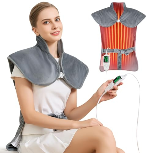 Mothers Day Gifts & Birthday Gifts for Wife Women Men Mom, Electric Weighted Pad for Neck Back Shoulder Pain Relief, 25x37 Large Full Body Heating Pad for Menstrual Cramps - 5 Heat Levels/Snug Fit