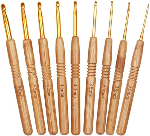 Canollo 9 Stück Häkelnadel Set, Häkelnadeln 2 mm-6 mm, Häkelnadeln Set mit Holzgriff, Ergonomische Häkelnadel, Crochet Hook für Anfänger und Häkelliebhaber, Geeignet für Schals, Pullover, Handschuhe