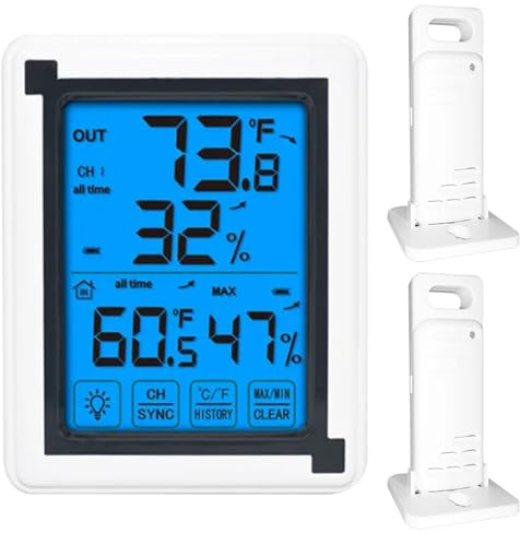 Higrómetro, Termómetro Interior Exterior Interruptor °C/°F Estaciones Meteorológicas Inalámbricas con Pantalla LCD Termómetros Meteorológicos con 2 Sensores Miden Temperatura Humedad