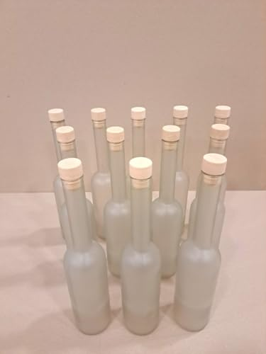 Buyglass Bottiglia Satinata in Vetro per Limoncello, 500ml, con Tappo in Sughero, Set da 12 Bottiglie