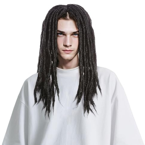 GYIOFAI Perruque de Dreadlocks pour Femmes Hommes, Halloween Carnaval Dreadlocks Rasta Reggae Hippie Fête Perruque de Cheveux Synthétique Longue pour Cosplay Carnaval Bal Masqué Costume (Noir)