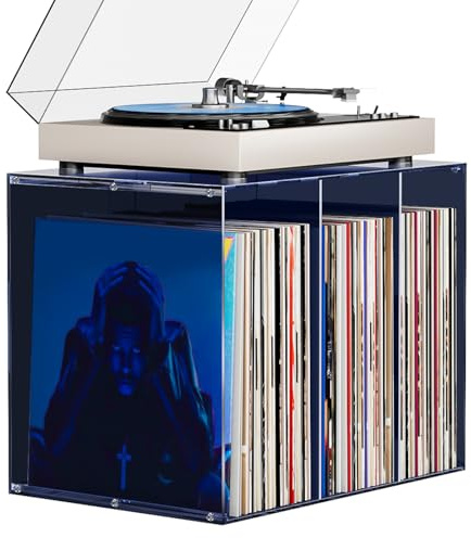Bikoney Vinylskivor Förvaring i Midnattsblå, Stapelbar LP-hållare i Akryl, Modern Skivback för 50+ Vinyl Album, Elegant Organizer för LP-skivor, Tonat Blått Design Bordsskiva Akryl Skivspelare