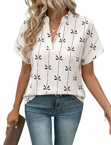 HEEKPEK Camicia Donna Estiva Camicetta Manica Corta Elegante Blusa Scollo a V a Righe Casual Maglietta Shirt Classico Estive Tops(Farfalla,L)