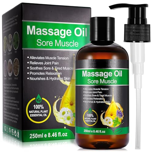 Massage Oil for Sore Muscle, 100% Natural Plant Essential Oil, Relieves Joint Pain, 250ml Warming Relaxing Body Oil with Arnica, Lavender & Sweet Almond Oil – Muscle Comfort, Deep Tissue & Sports