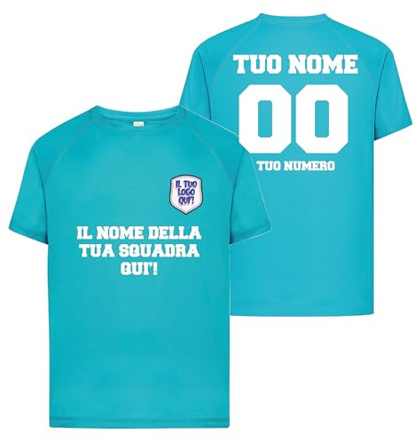 D&Vlab T-Shirt Maglie Magliette Adulti Uomo Donna con Stampa Personalizzata Nome Numero Squadra Logo Maglietta per Sport Calcio Tennis Padel 100% Poliestere Traspirante Asciugatura Veloce (Turchese)