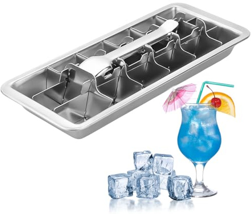 Eiswürfelform Edelstahl 18 Schlitzen, Eiswürfelbehälter mit Henkel, Müheloses Entnehmen, Groß Quadratische Ice Cube Tray für Getränke Whisky Gin Rum, Lebensmittelechte Langlebige