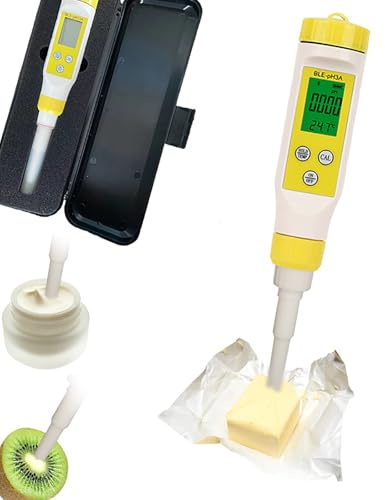 Misuratore di pH digitale per alimenti, Bluetooth, con controllo tramite app, gamma professionale da 0,00 a 14,00 pH, per fermentare pane, formaggio, pasta madre, frutta, terreno, carne, salsa