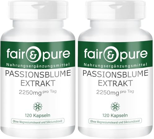 Fair & Pure® - Extracto de pasiflora - 120 cápsulas - 2250 mg por dosis diaria - vegano - alta dosis - sin estearato de magnesio (Paquete de 2)