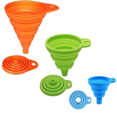 Zodazoqa Set di 3 imbuti pieghevoli in silicone di dimensioni piccole, medie e grandi, imbuto flessibile da cucina per travasare liquidi, bottiglie, per casa e in viaggio