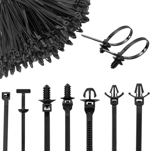 210 Stück Kabelbinder für Autohalterung, 7 Größen Universal Push Mount Kabelbinder Selbstsichernd Kabelbinderhalter UV Beständig Nylon Auto Kabelbindern für Reparaturen Haushalt