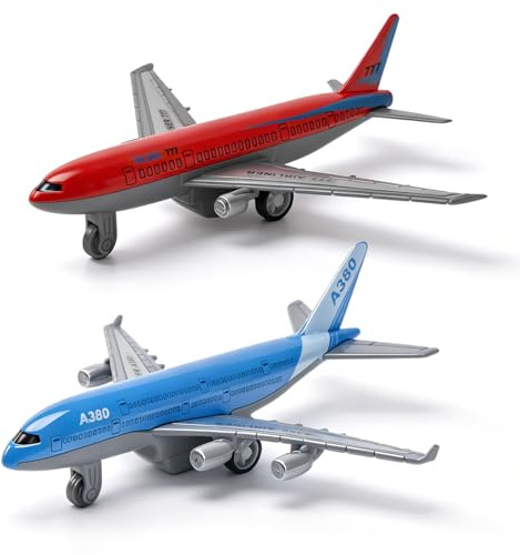 LTFIOON 2 Pezzi Airbus A380 Giocattolo Aereo, Mini Aereo Modello con Funzione a Retrocarica, Aereo Giocattolo per Bambini da 3 Anni – Modellino Aereo Rotolante per Giocattolo da Aeroporto