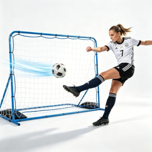 Rebondisseur de Football 100×10 cm,Cadre Métallique Entraînement Individuel | 6 positions angle réglables, sacs de lest inclus, filet résistant double maille, pour passes contrôles tirs jardin extérieur