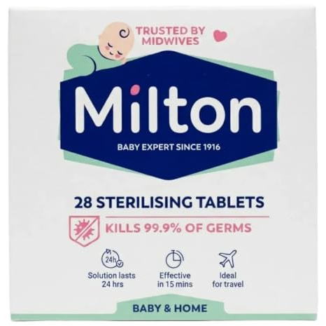 Milton Baby Bottle Sterilising Tablets – 1 Pack (28 Tablets) | Cold Water Steriliser for Feeding Bottles & Soothers | Fast Dissolving Cleaning