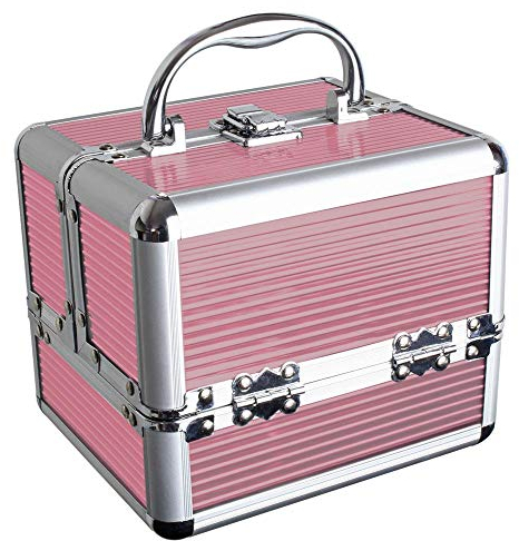 iGadgitz Home U7036 - Valigetta Trucchi Valigetta Beauty Case Trucchi Vanity Case Trucco Organizzatore Trucco - 4 Cassetti Pieghevoli, Scomparto Inferiore Grande e Maniglia - Rosa - Piccolo