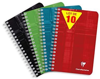 Clairefontaine 68681C – förpackning med 10 anteckningsböcker med spiralbindning, 11 x 17 cm, 90 g, 50 ark, fransk linjering, blandade färger, 1 förpackning