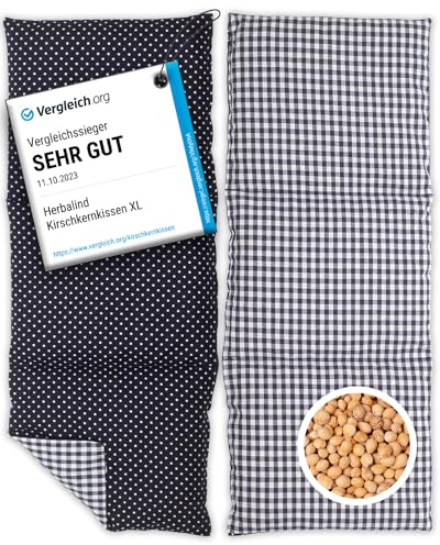 3000 Kirschsteine Herbalind XL Kirschkernkissen Nacken Schulter - Körnerkissen 3 Kammer Handmade in Germany - 100% Baumwolle, Wärmekissen Mikrowelle - Geschenk für Herren, 900g, 50x20cm blau