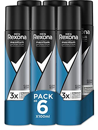 Rexona Maximun Protection Desodorante Aerosol Antitranspirante para hombre Clean Scent 100ml - Pack de 6